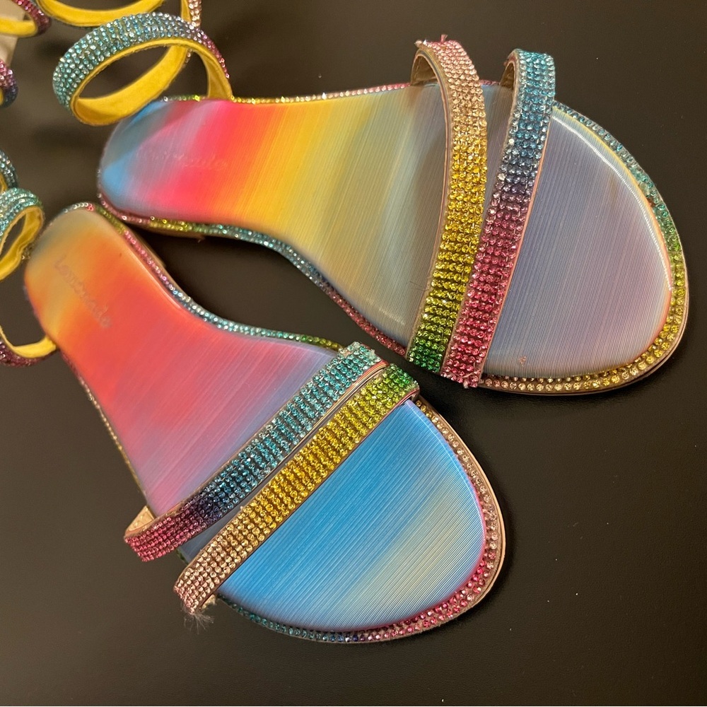 Rainbow bling sandals wrap around strap pride lemonade​